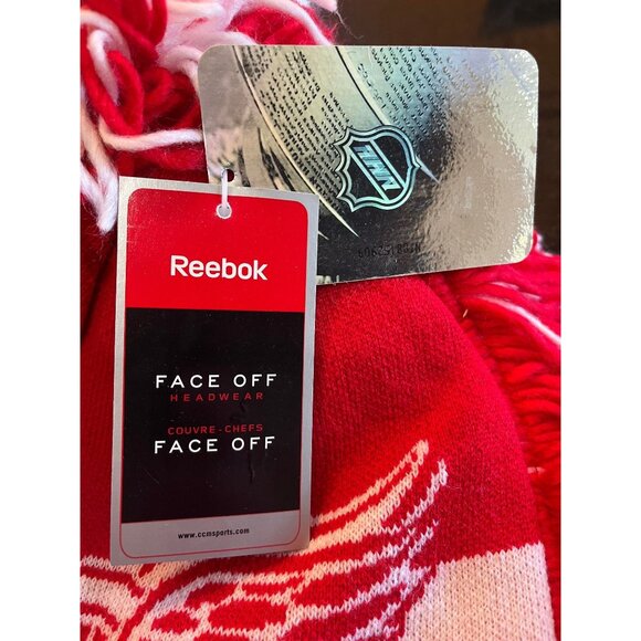 Vtg Detroit Red Wings Hockey Mohawk Hat White Red Reebok Face Off Headwear NHL - Picture 5 of 10